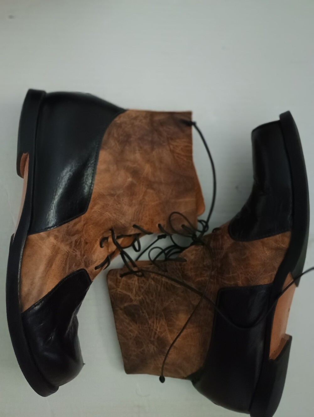 CYDWOQ (Sidewalk)Men's BlK Brown Leather Boots Made In USA Custom Size 44 10.5